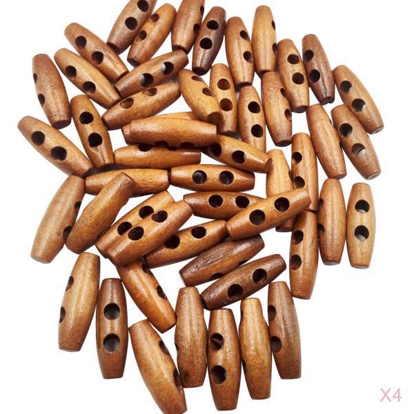 200 Pieces Olive Shape Wooden Toggles Buttons 2 Holes Sewing Buttons