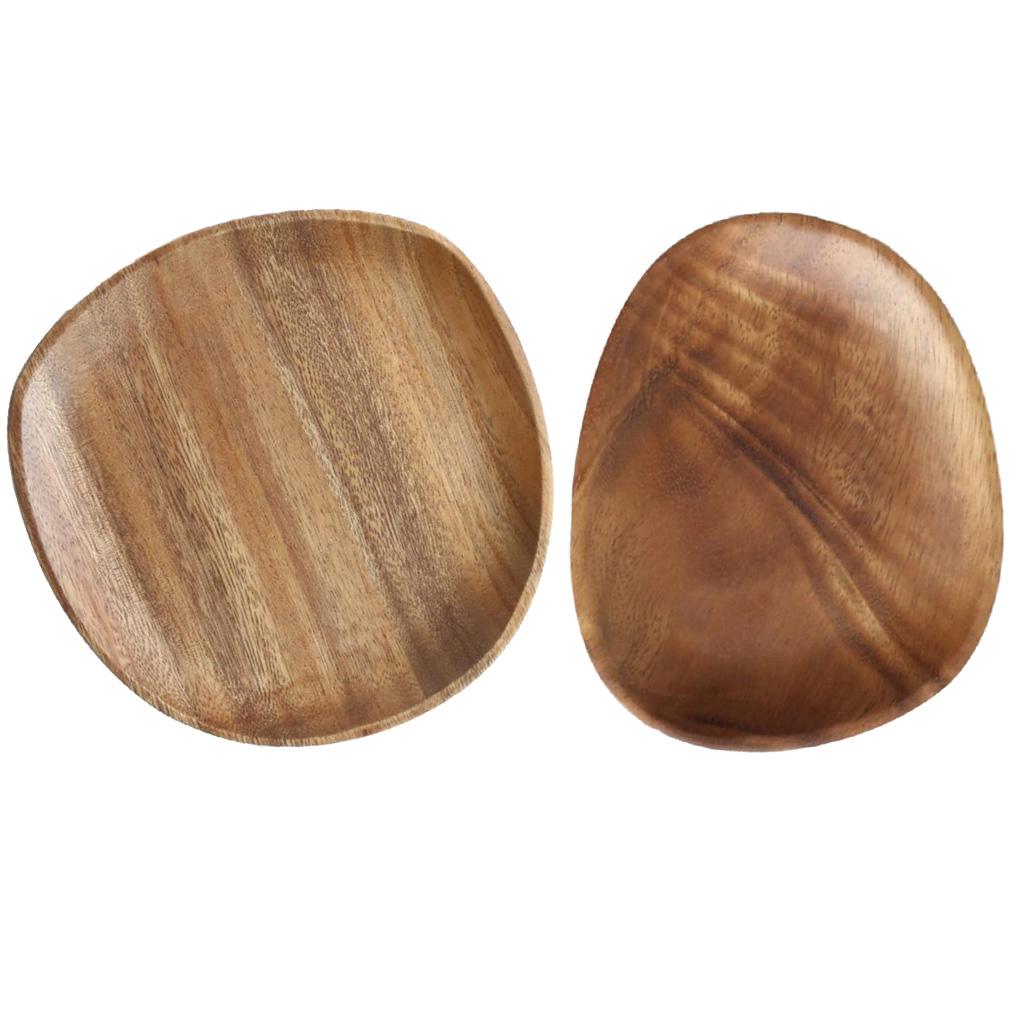 2pcs Wooden Serving Tray Storage Tray Dish Plate Tea Fruit Snacks Cake Trays