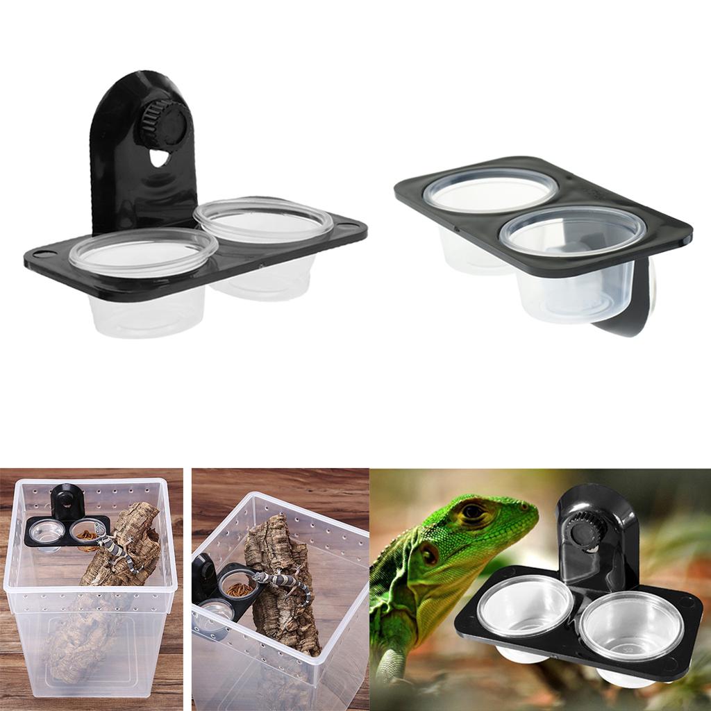 2 Pcs Dual Reptile Feeder Feeding Bowl Screw Food & Water Dish For Lizard