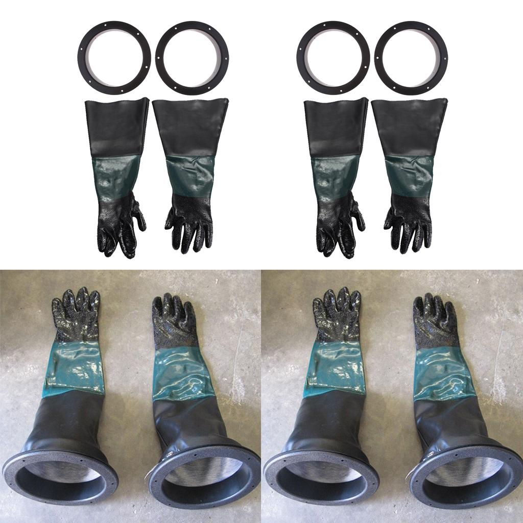 2 Pair of 60cm Heavy Duty Gloves with 4 Glove Holders for Sand Blast Cabinet