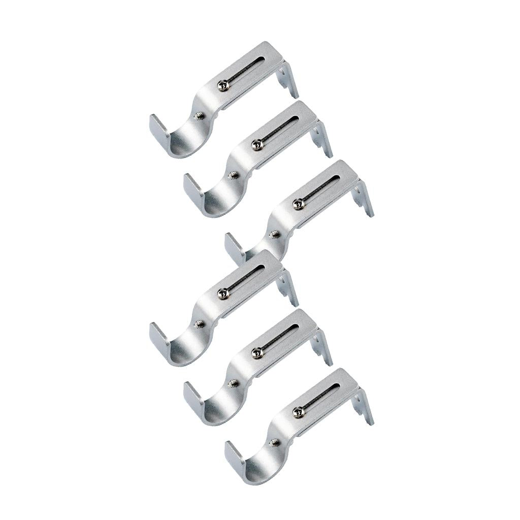 2 Set 6Pcs Adjustable Metal Curtain Pole Rod Wall Bracket Hook Holder Silver