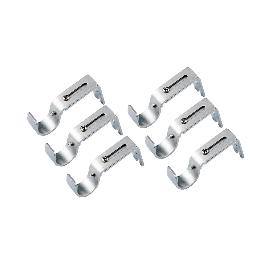 2 Set 6Pcs Adjustable Metal Curtain Pole Rod Wall Bracket Hook Holder Silver