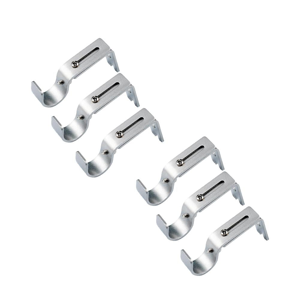 2 Set 6Pcs Adjustable Metal Curtain Pole Rod Wall Bracket Hook Holder Silver