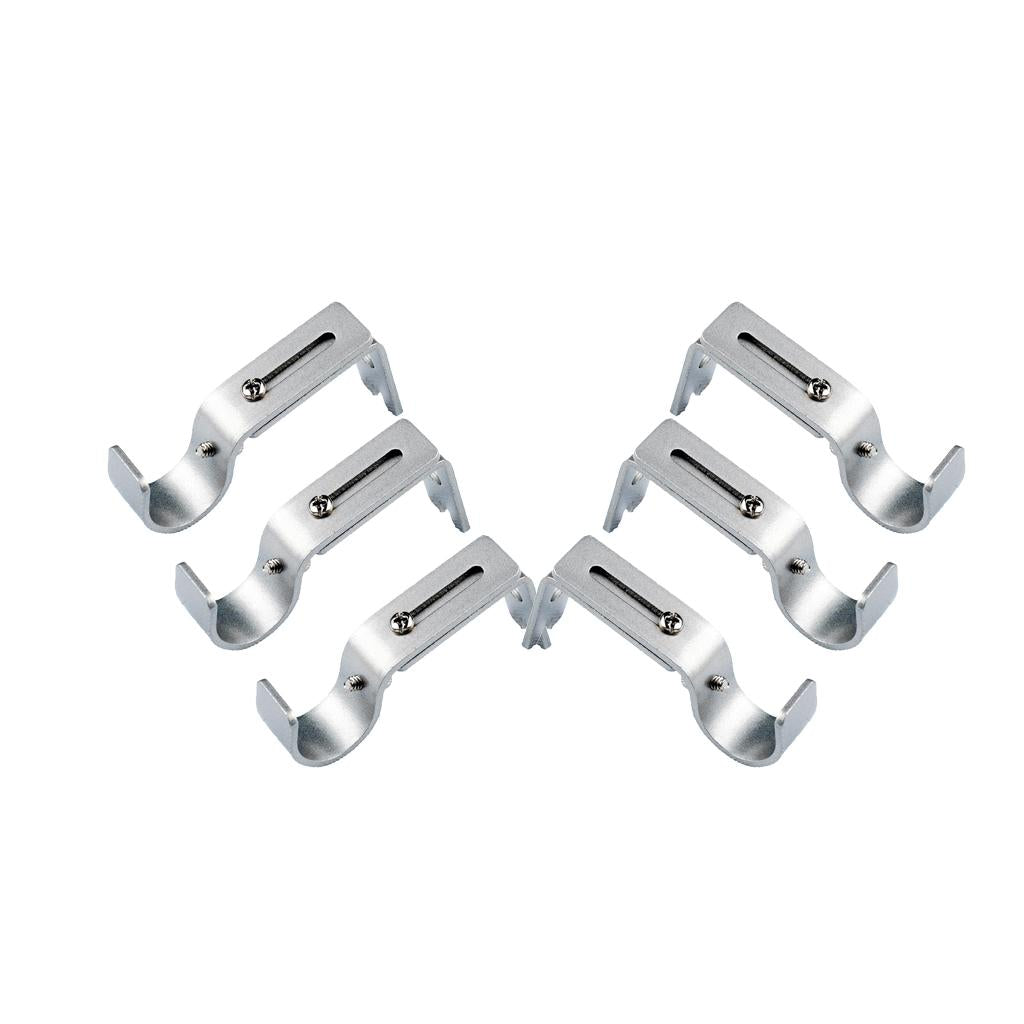 2 Set 6Pcs Adjustable Metal Curtain Pole Rod Wall Bracket Hook Holder Silver
