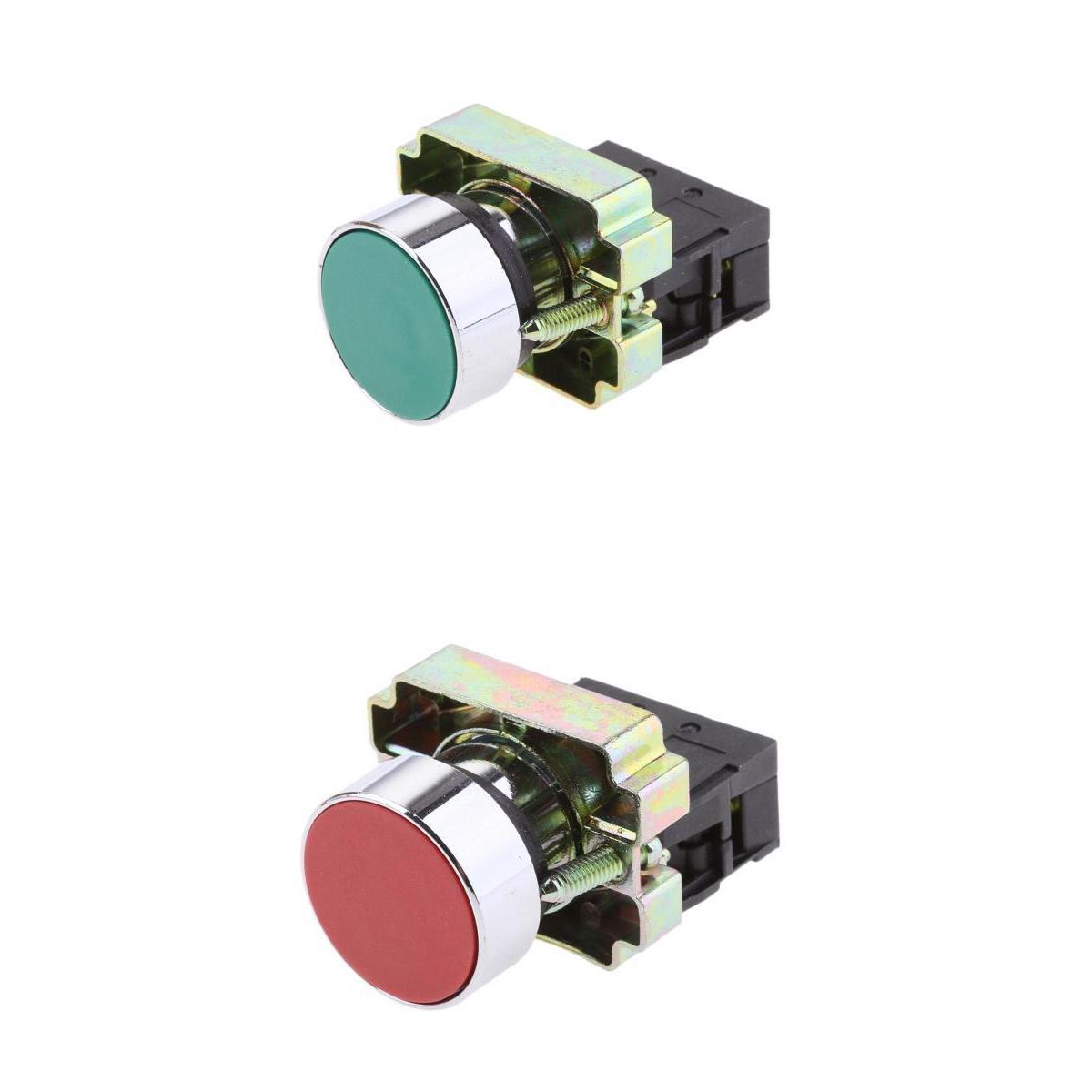 2x Green+Red Momentary Self-Reset Flush Push Button Switch 1 NO 22mm