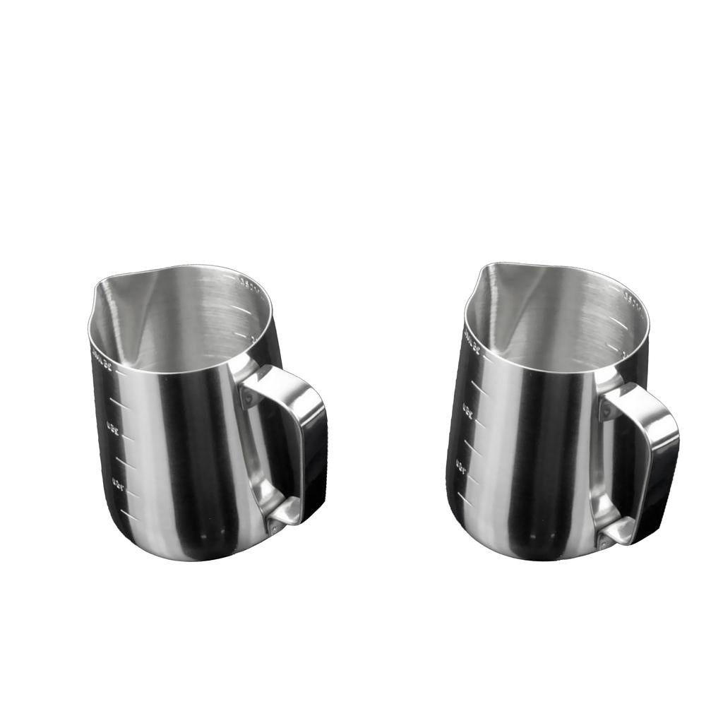 2Pcs 350ML Stainless Steel Coffee Milk Frothing Jug Garland Cup Scale Cup