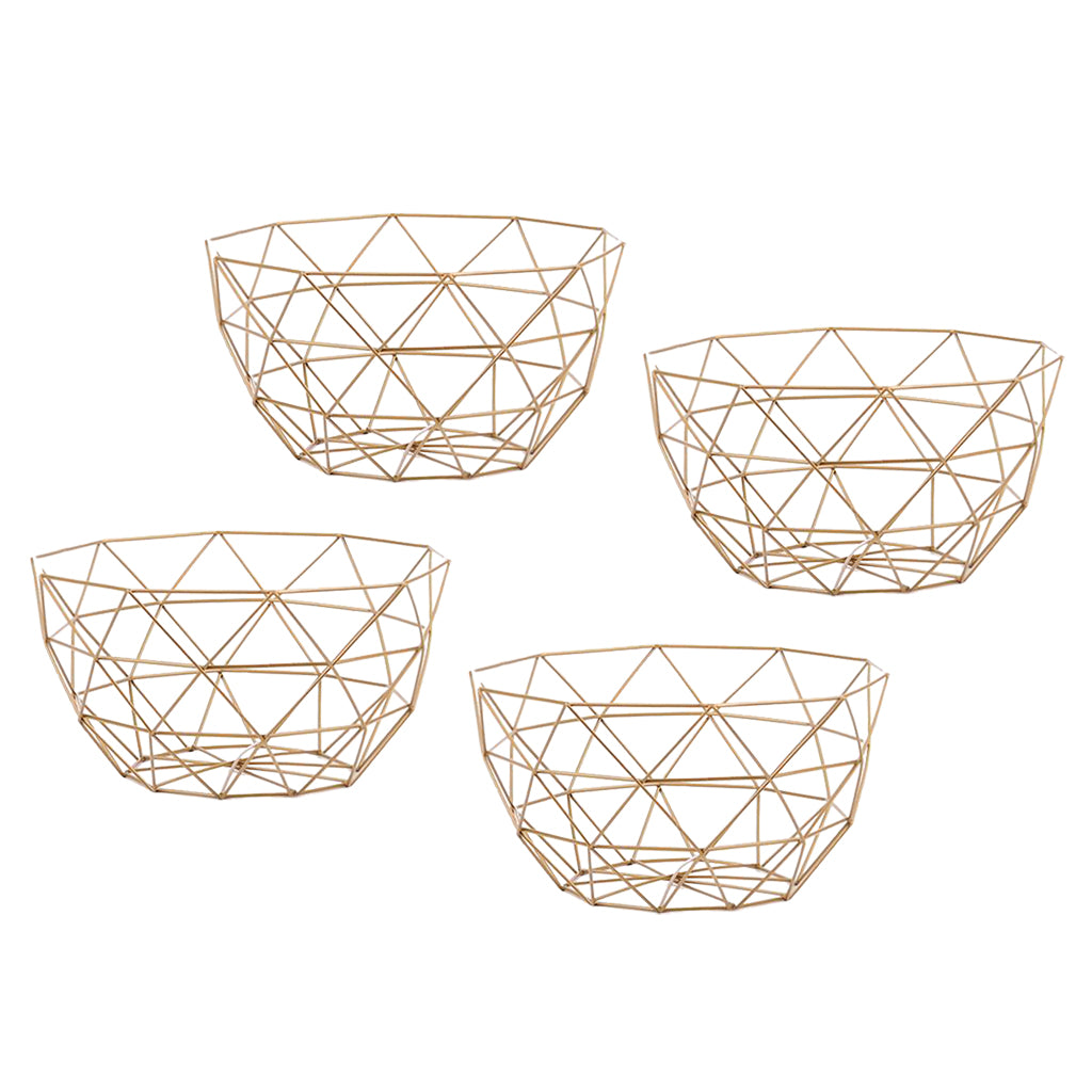 4x Geometric Metal Wire Decorative Storage Display Basket Table Fruit Bowl