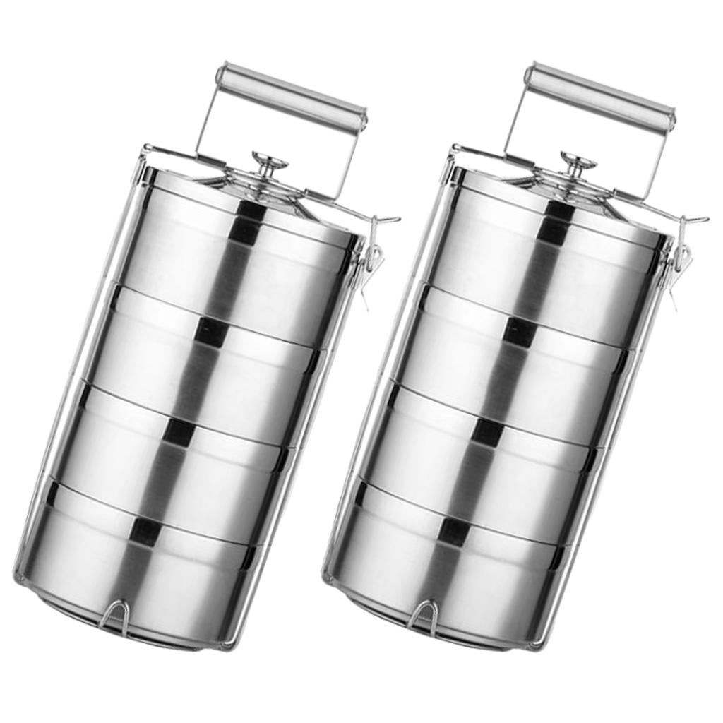 2x Stainless Steel Thermal Insulated Stackable Lunch Bento Box Tiffin 4 Tier