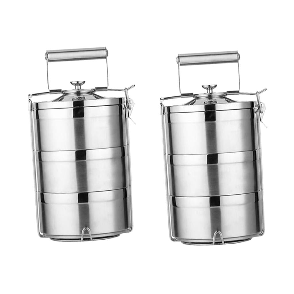 2x Stainless Steel Thermal Insulated Stackable Lunch Bento Box Tiffin 3 Tier