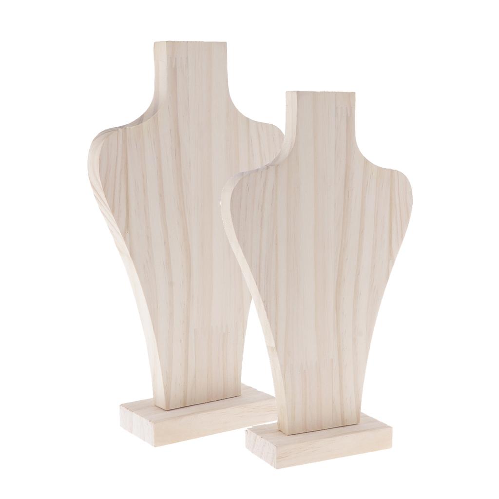 2 Pieces Unpainted Natural Wood Mannequin Bust Display Necklace Jewelry