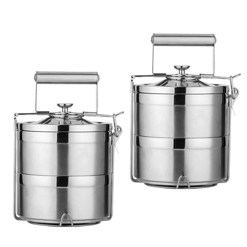 2x Stainless Steel Thermal Insulated Stackable Lunch Bento Box Tiffin 2 Tier