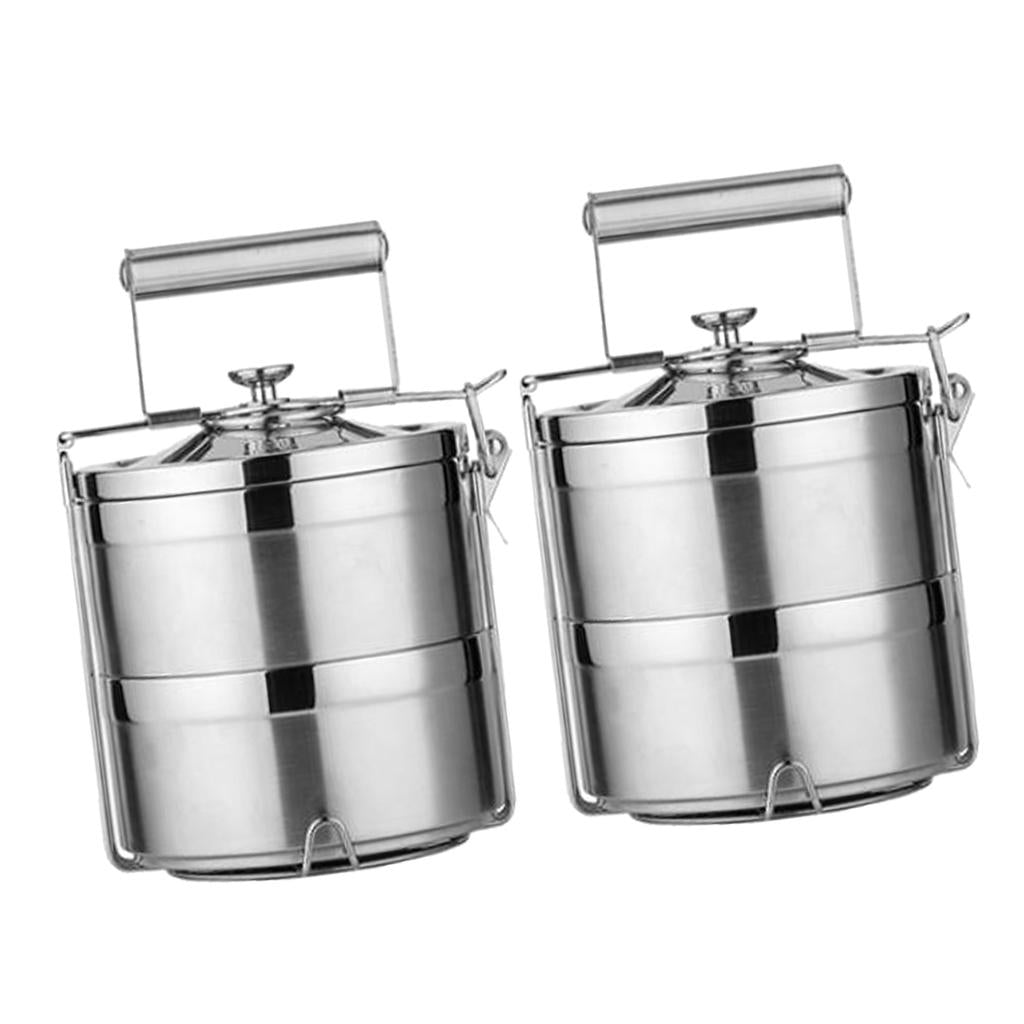 2x Stainless Steel Thermal Insulated Stackable Lunch Bento Box Tiffin 2 Tier