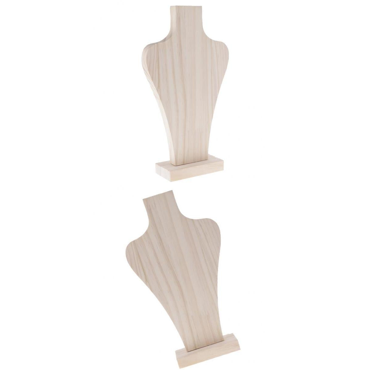 2 Pieces Jewelry Showcace Rack Natural Wood Unpainted Mannequin Bust