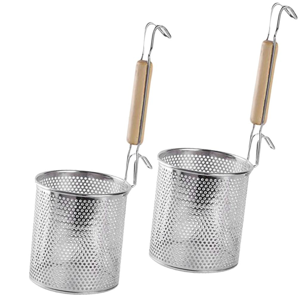 2x Kitchen Pasta Noodle Strainer, Stainless Steel, Deep Fry Basket 14cm+16cm