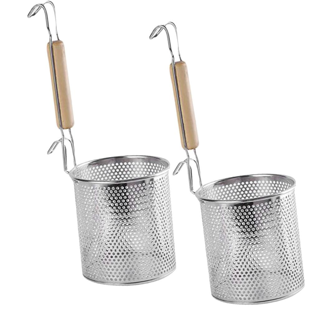 2x Kitchen Pasta Noodle Strainer, Stainless Steel, Deep Fry Basket 14cm+16cm