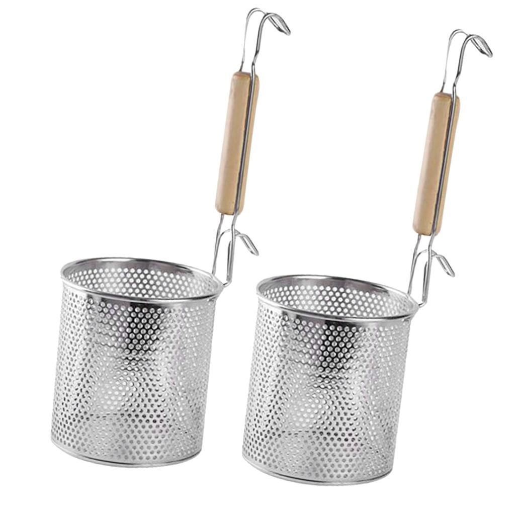 2x Kitchen Pasta Noodle Strainer, Stainless Steel, Deep Fry Basket 14cm+16cm