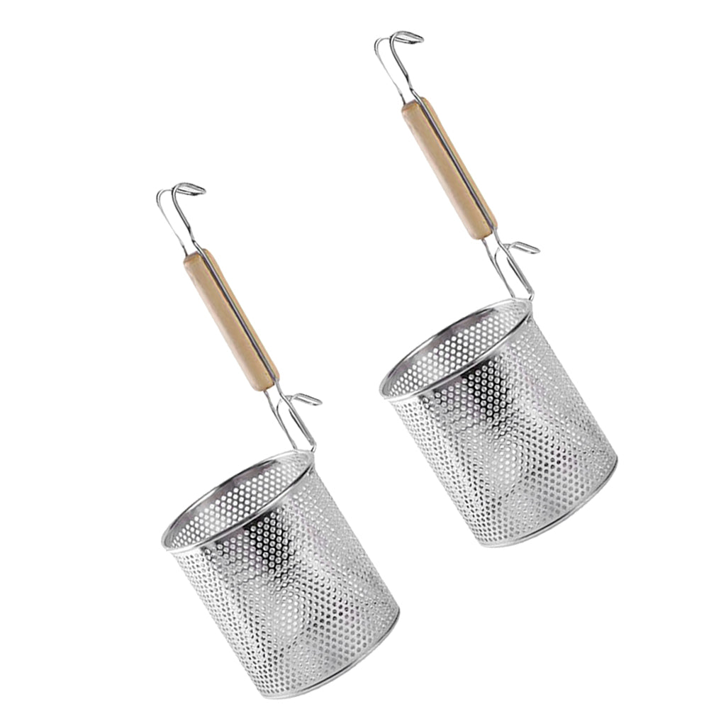 2x Kitchen Pasta Noodle Strainer, Stainless Steel, Deep Fry Basket 12cm+14cm