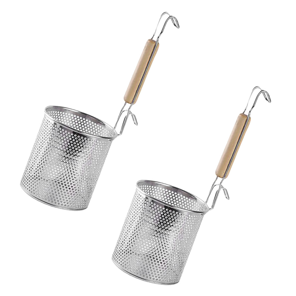 2x Kitchen Pasta Noodle Strainer, Stainless Steel, Deep Fry Basket 12cm+14cm