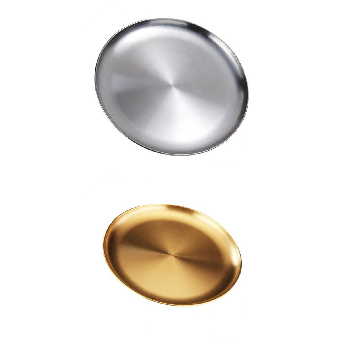 2Color Stainless Steel Dinner Plate Round Camping Picnic Serving Tray 23cm