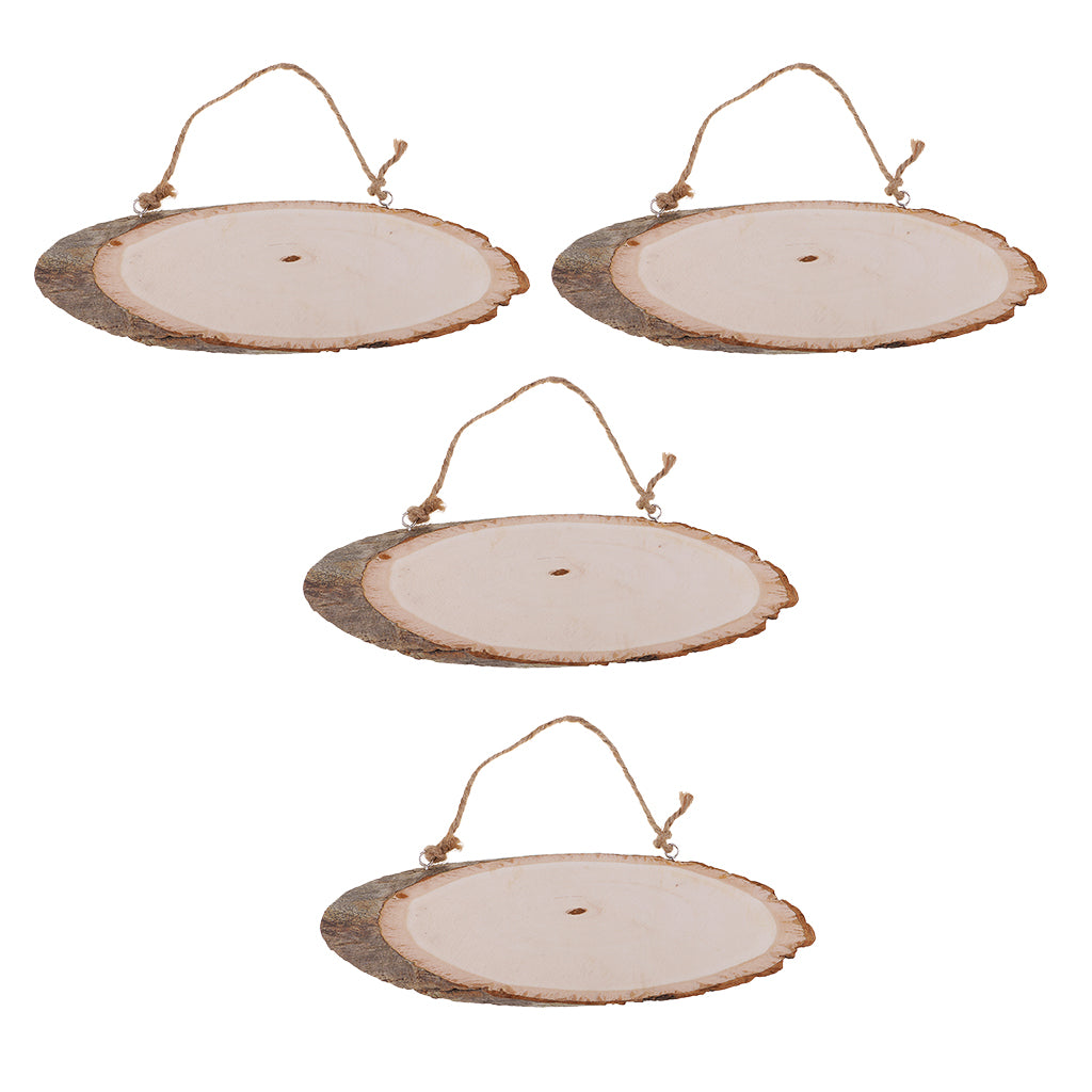 4x Large Oval Natural Hanging Wood Slices Tree Bark Wooden Pieces DIY Crafts