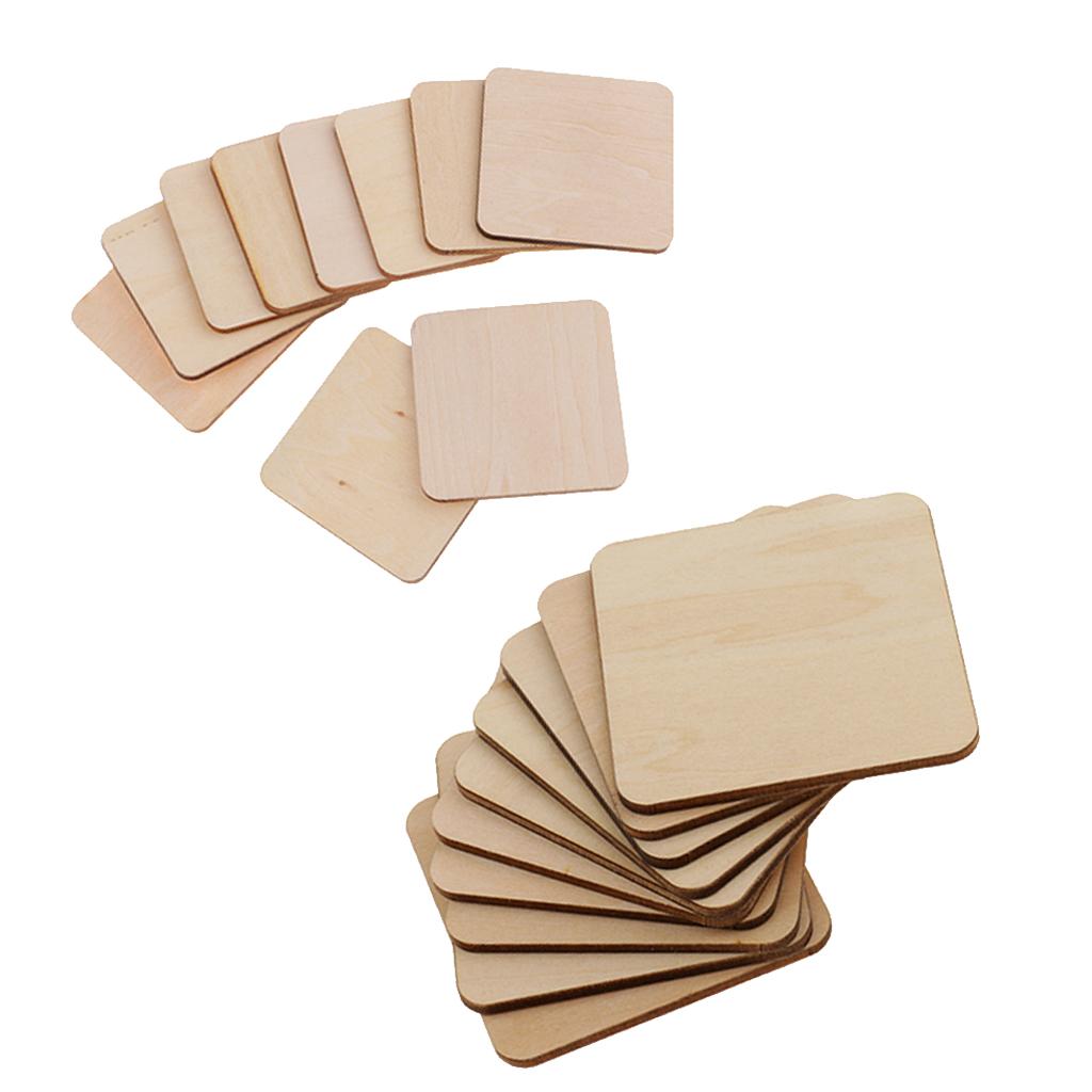 20x Blank Wood Square Plaque Unfinished Wooden Cutout Shapes Crafts 2 Sizes
