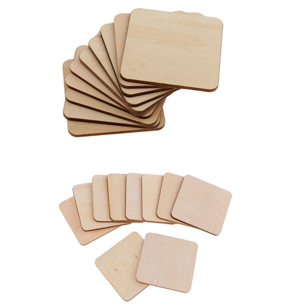 20x Blank Wood Square Plaque Unfinished Wooden Cutout Shapes Crafts 2 Sizes