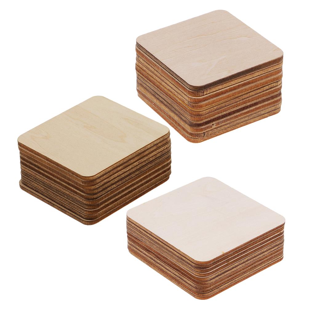 30Pcs Mixed Sizes Square MDF Unfinished Wood Pieces Blank Plaque DIY Craft