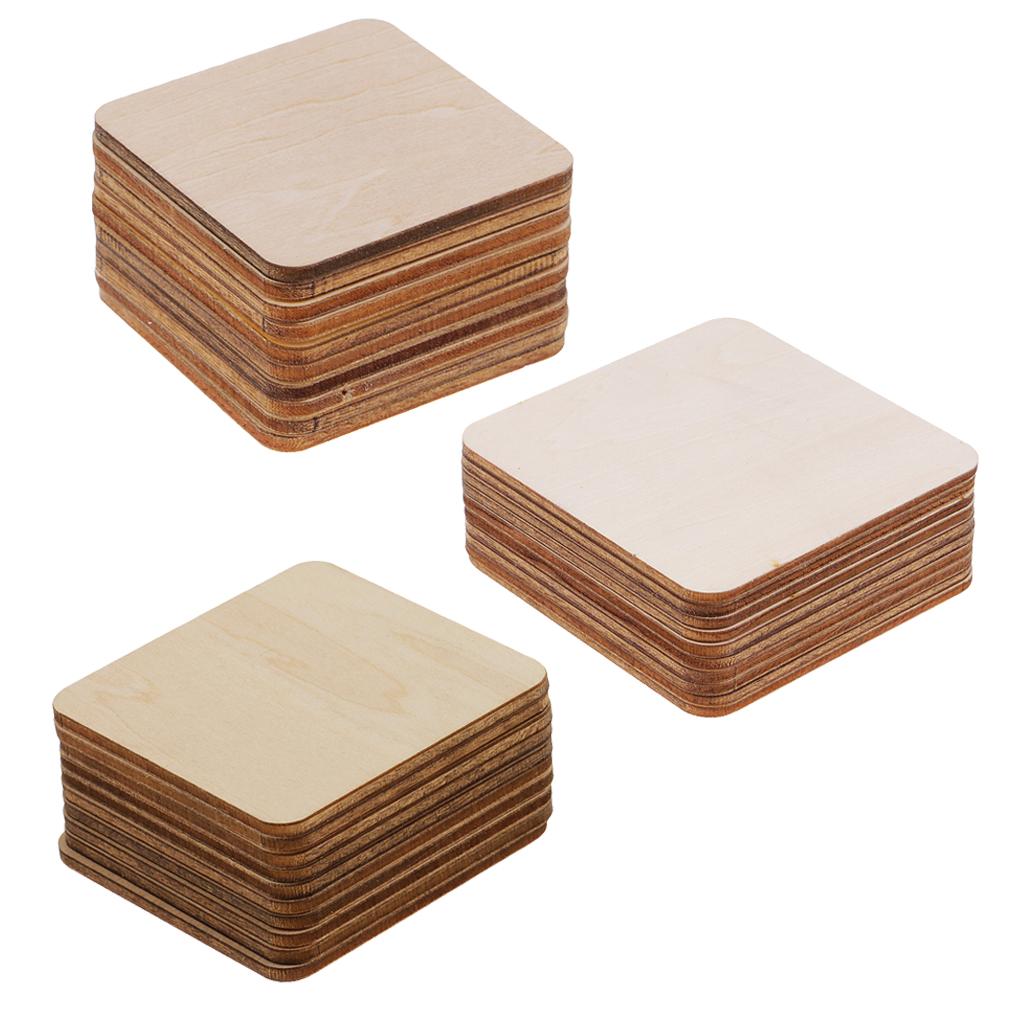 30Pcs Mixed Sizes Square MDF Unfinished Wood Pieces Blank Plaque DIY Craft