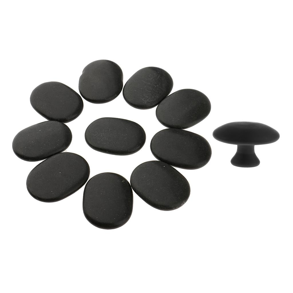 11 Pieces Hot Spa Rock Basalt Therapy Massage Natural Stones Set Black