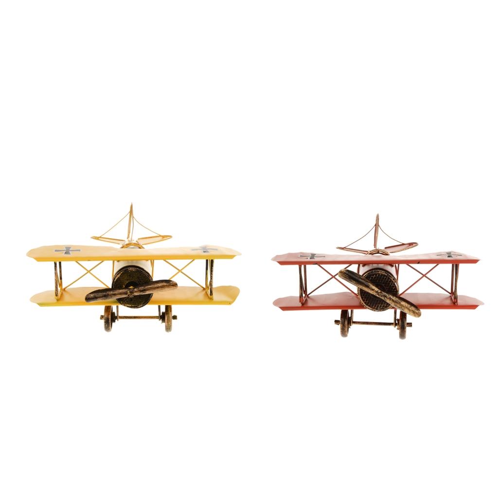 2X Retro Metal Airplane Model Biplane Military Aircraft Home Decor Toy