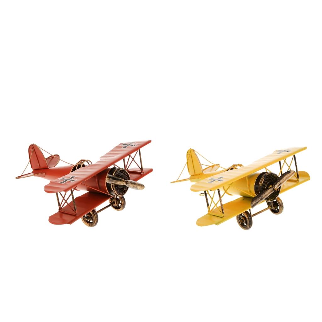 2X Retro Metal Airplane Model Biplane Military Aircraft Home Decor Toy
