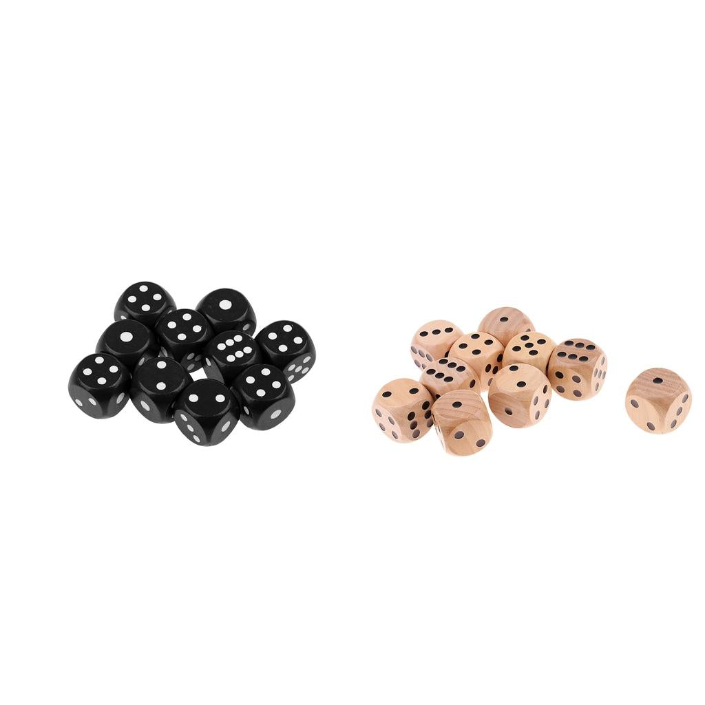 20Pcs Wooden Dice D6 Six Sided Dotted Dies 2 Colors for Dungeons and Dragons