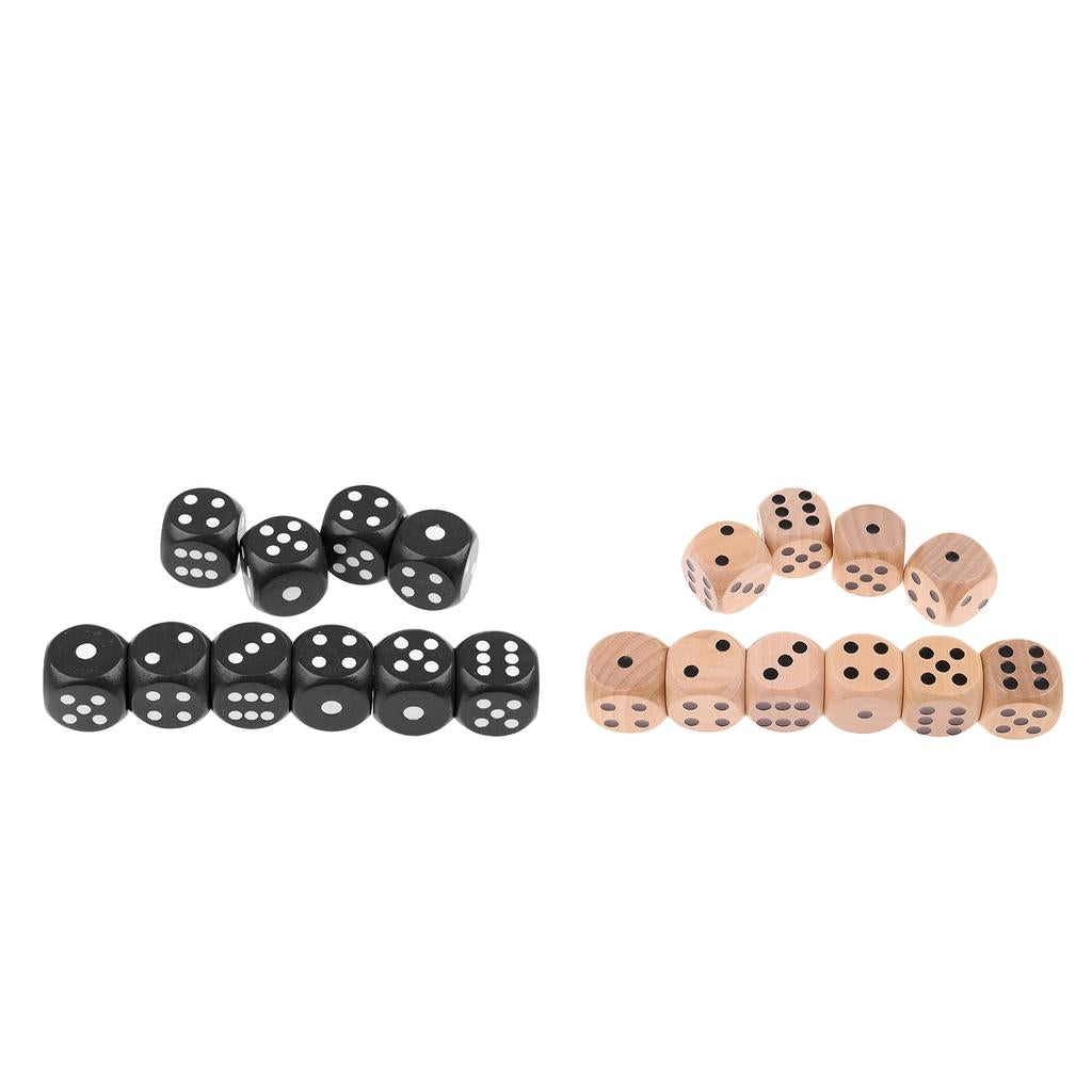 20Pcs Wooden Dice D6 Six Sided Dotted Dies 2 Colors for Dungeons and Dragons