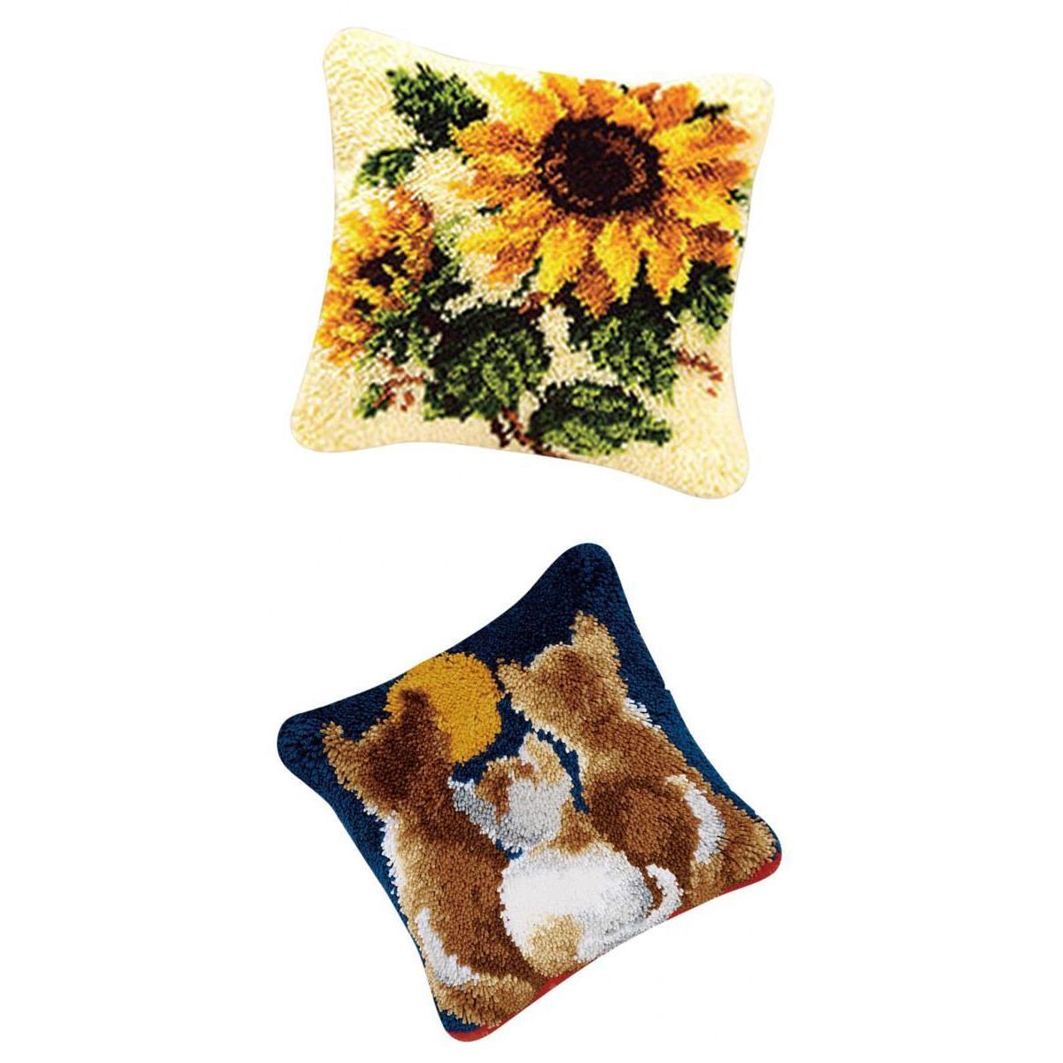 2 Set Pillows Latch Hook Kits Material Package for Beginners Sunflower Cat