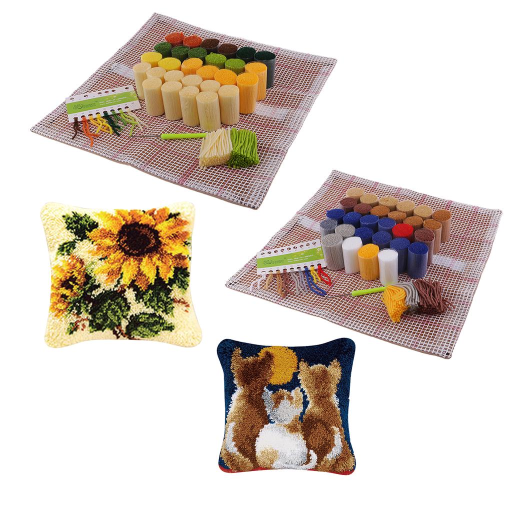 2 Set Pillows Latch Hook Kits Material Package for Beginners Sunflower Cat
