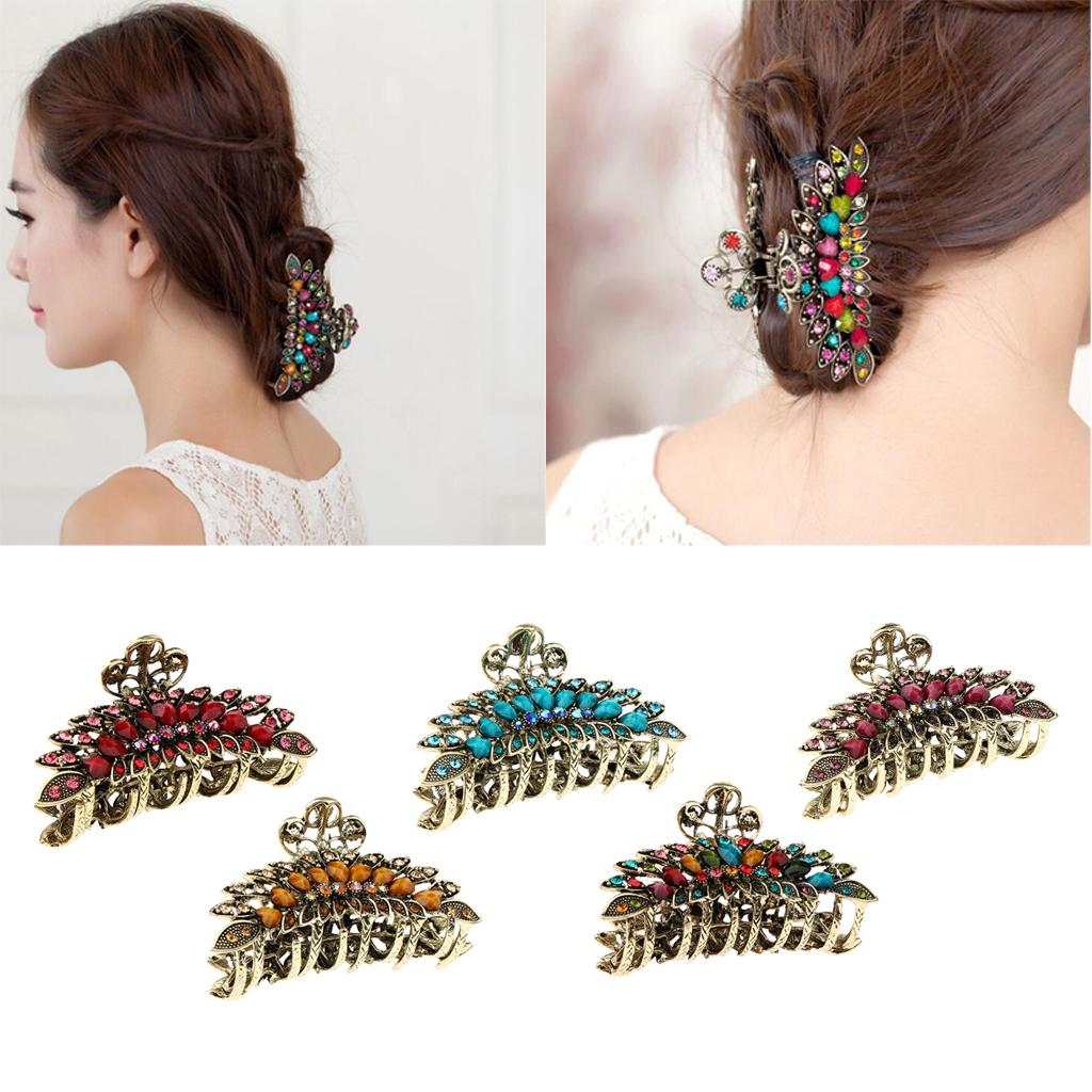 5 Pieces Women Large Hair Claw Jaw Clips Metal Rhinestones Crystal Hairpin