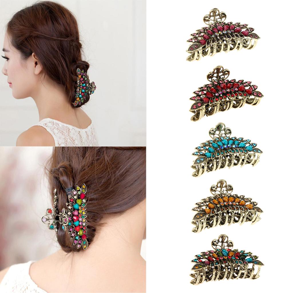 5 Pieces Women Large Hair Claw Jaw Clips Metal Rhinestones Crystal Hairpin