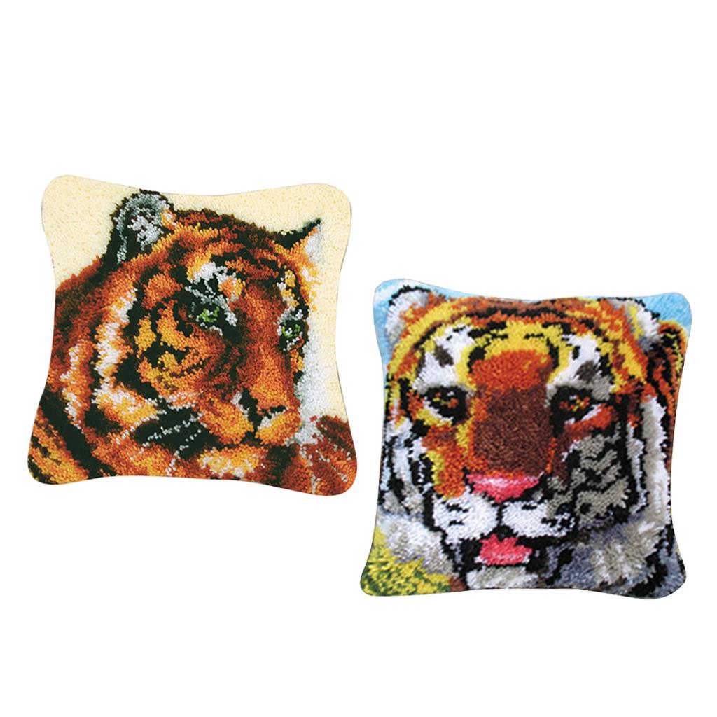 2 Set Tiger Latch Hook Kits for DIY Pillow Cover Sofa Cushion Cover 43x43cm