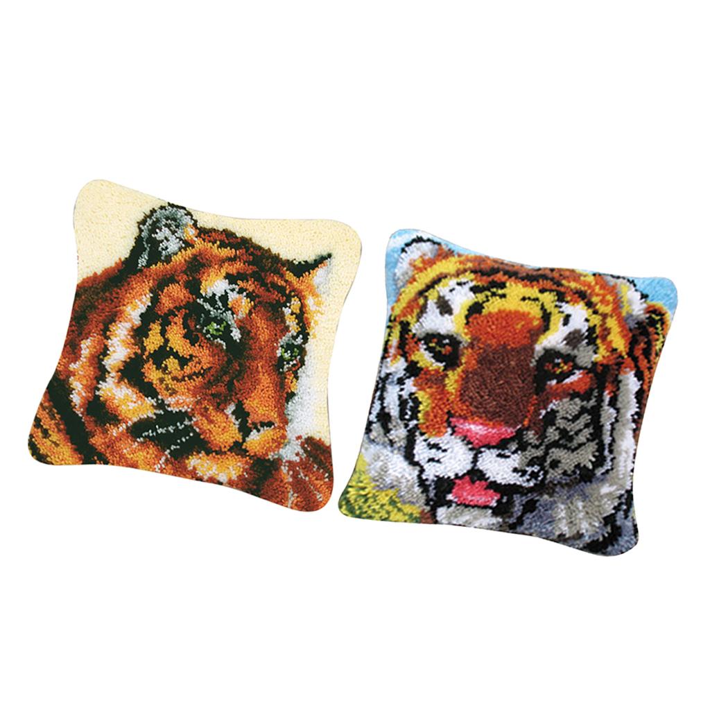 2 Set Tiger Latch Hook Kits for DIY Pillow Cover Sofa Cushion Cover 43x43cm