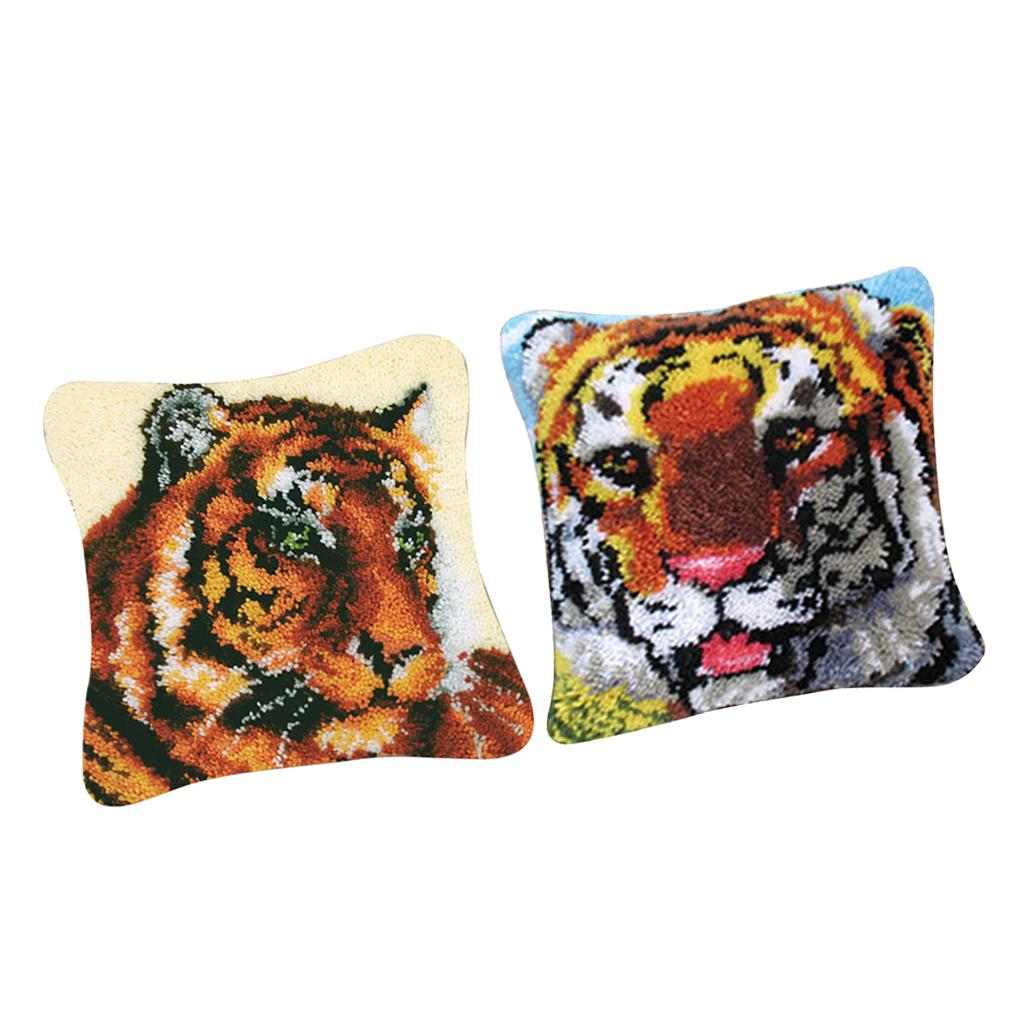 2 Set Tiger Latch Hook Kits for DIY Pillow Cover Sofa Cushion Cover 43x43cm