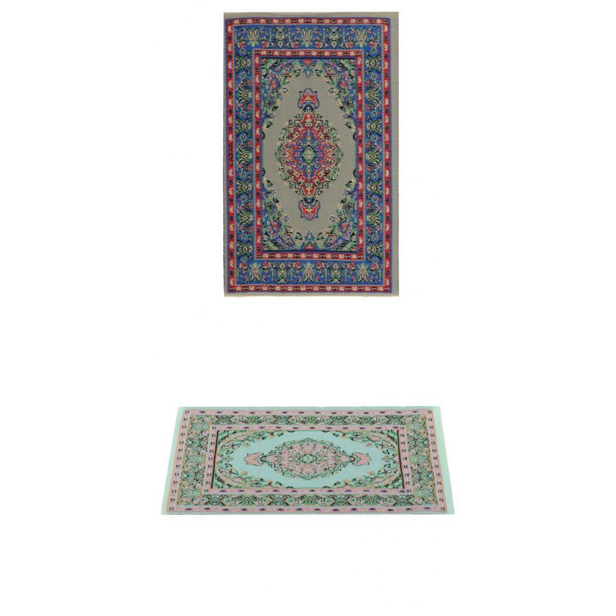 2 Pieces 1/12 Dollhouse Miniature Rug Embroidery Cloth Mat Room Accessories