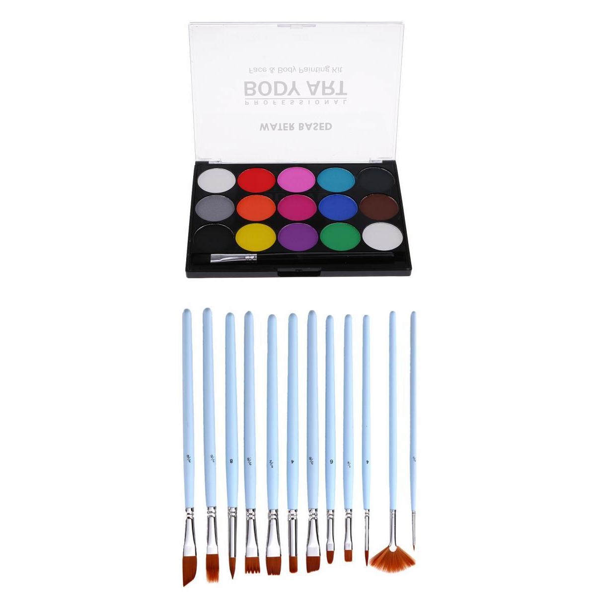 15 Colors Face&Body Paint Non-toxic Painting Brushes Fancy Party Make Up DIY