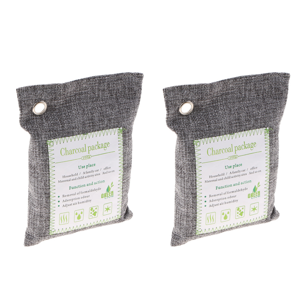 2 Pack Bamboo Charcoal Air Purifying Freshener Odor Eliminator Bag Gray