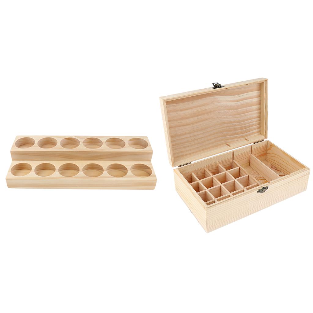 2pcs Handmade Wood Essential Oil Display Storage Carrying Case Box Stand Set