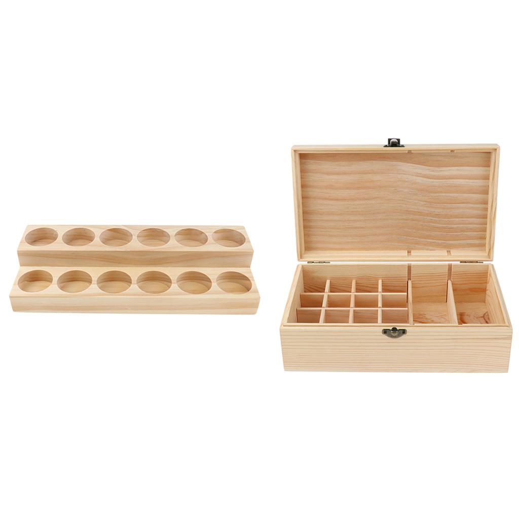 2pcs Handmade Wood Essential Oil Display Storage Carrying Case Box Stand Set
