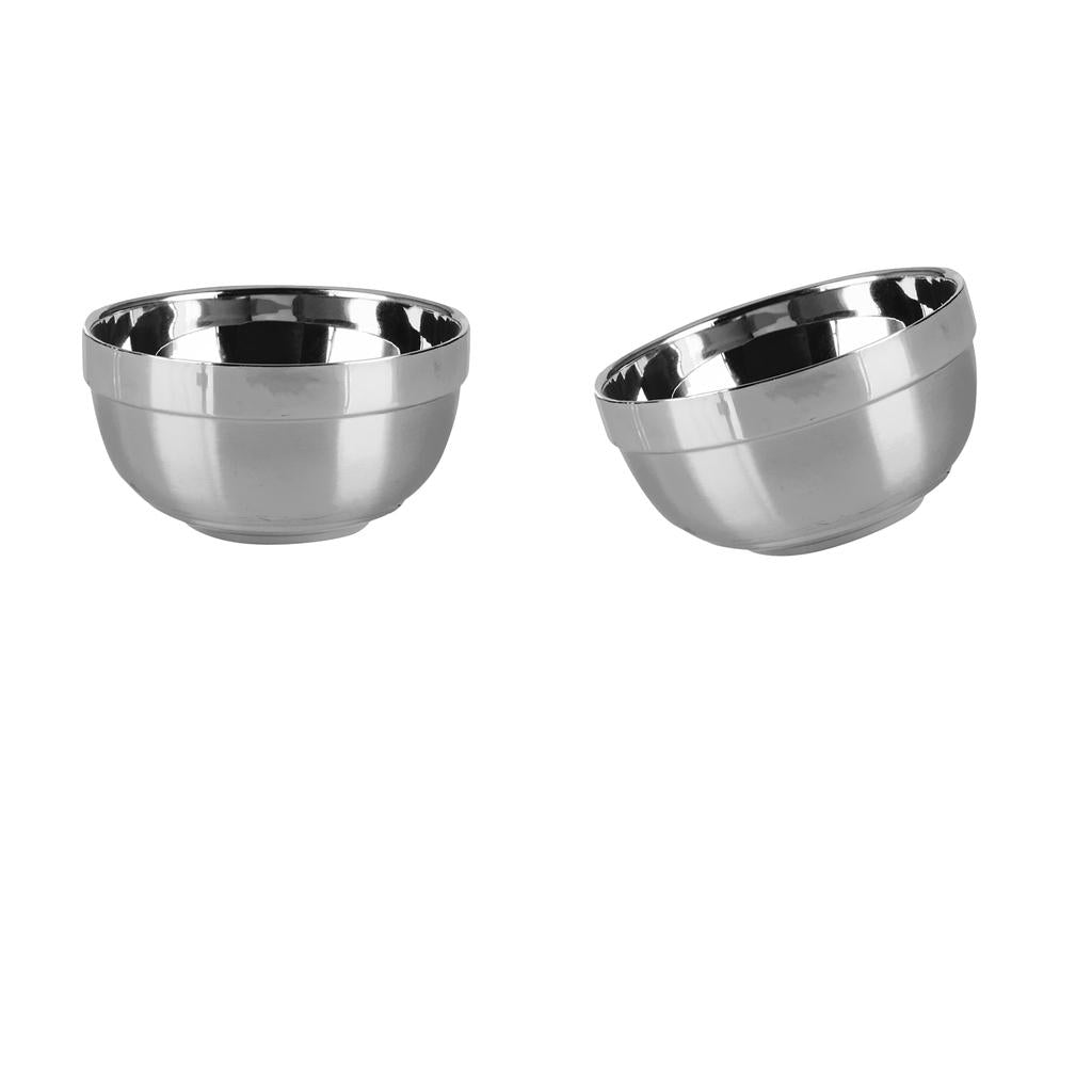 2Pcs Stainless Steel Bowl Double-walled Insulated Rice Soup Salad Bowls