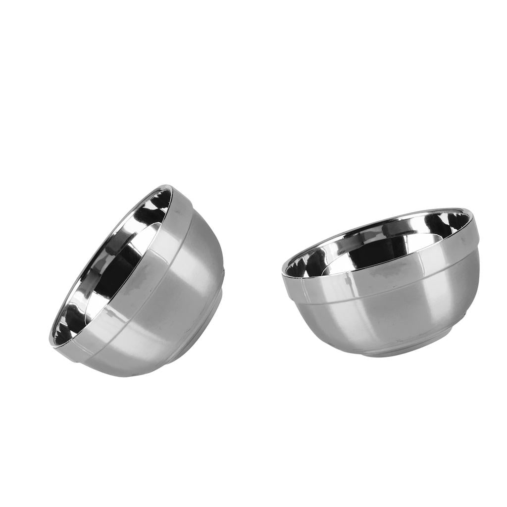 2Pcs Stainless Steel Bowl Double-walled Insulated Rice Soup Salad Bowls