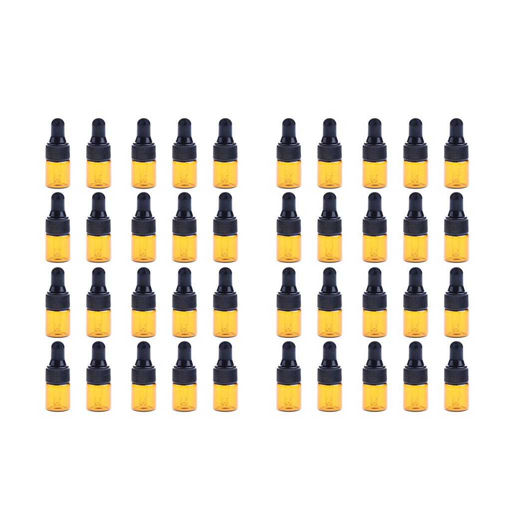 40 Pieces Mini Refillable Glass Dropper Bottle for Essential Oils 1ML 2ML