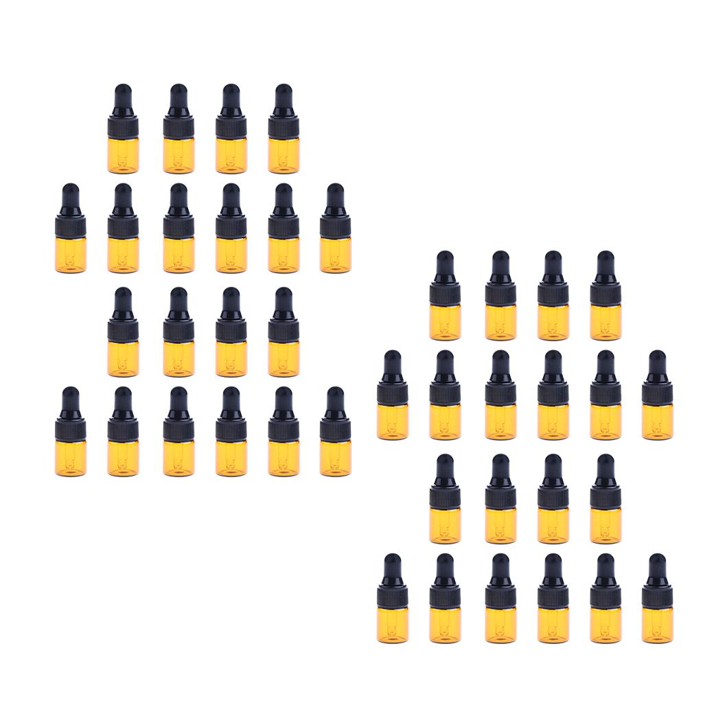 40 Pieces Mini Refillable Glass Dropper Bottle for Essential Oils 1ML 2ML