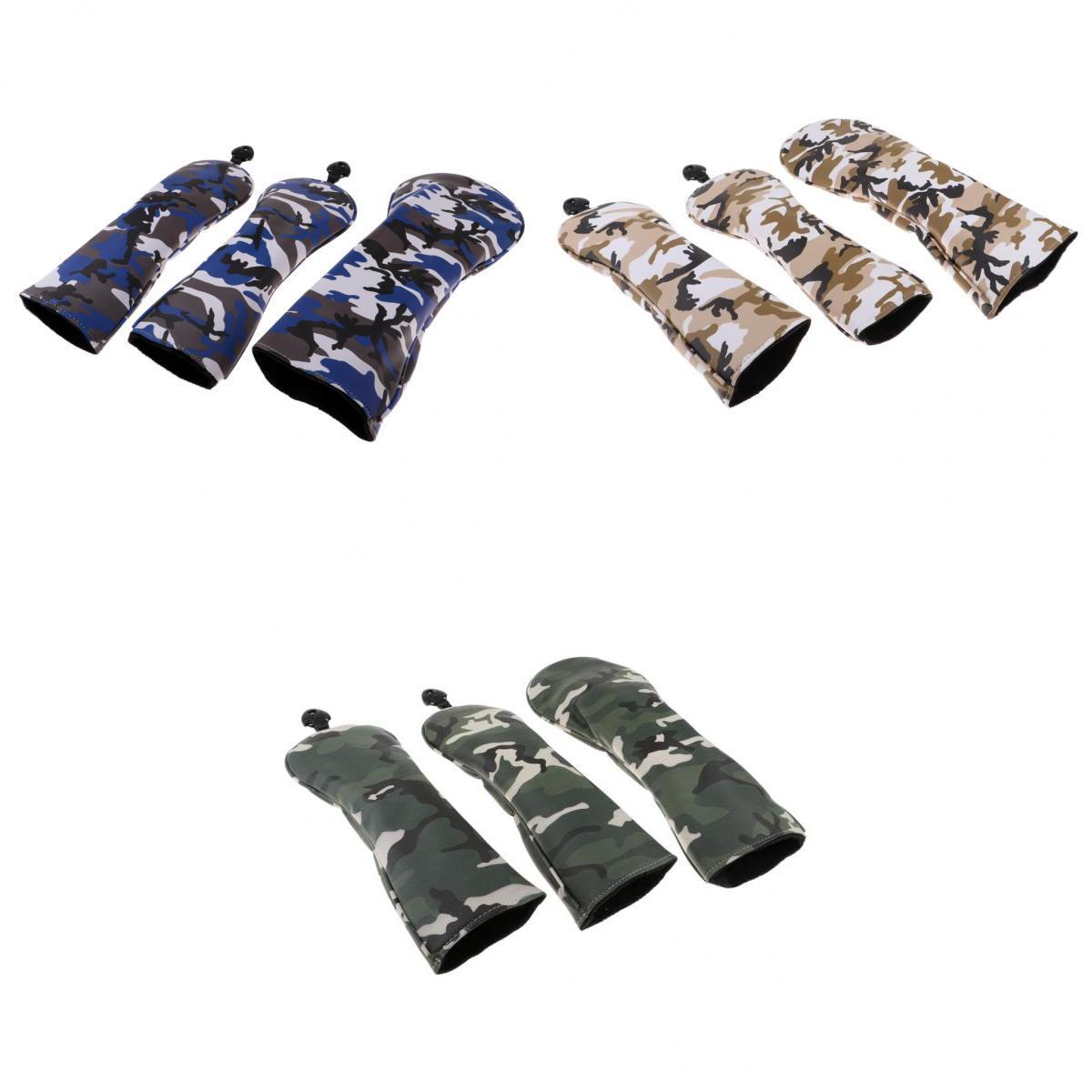 3 Set 9 Pieces Sports Golf Club Headcover 460cc Driver Wood Head Covers Camo